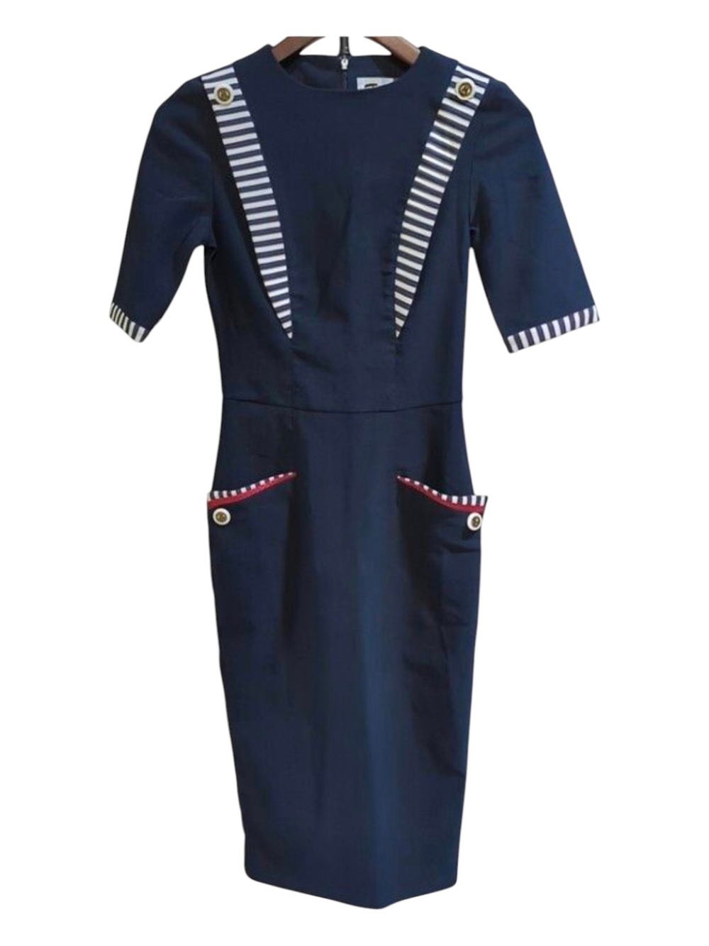 Tatyana Navy Midi Dress with Striped Accents